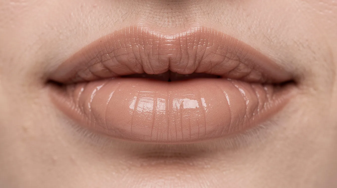 A close-up image showcases naturally full and well-proportioned lips, highlighting their soft texture and defined cupid's bow, emphasizing natural beauty and subtle lip enhancement. The image reflects the results of dermal filler treatments, showcasing a youthful appearance and facial balance.