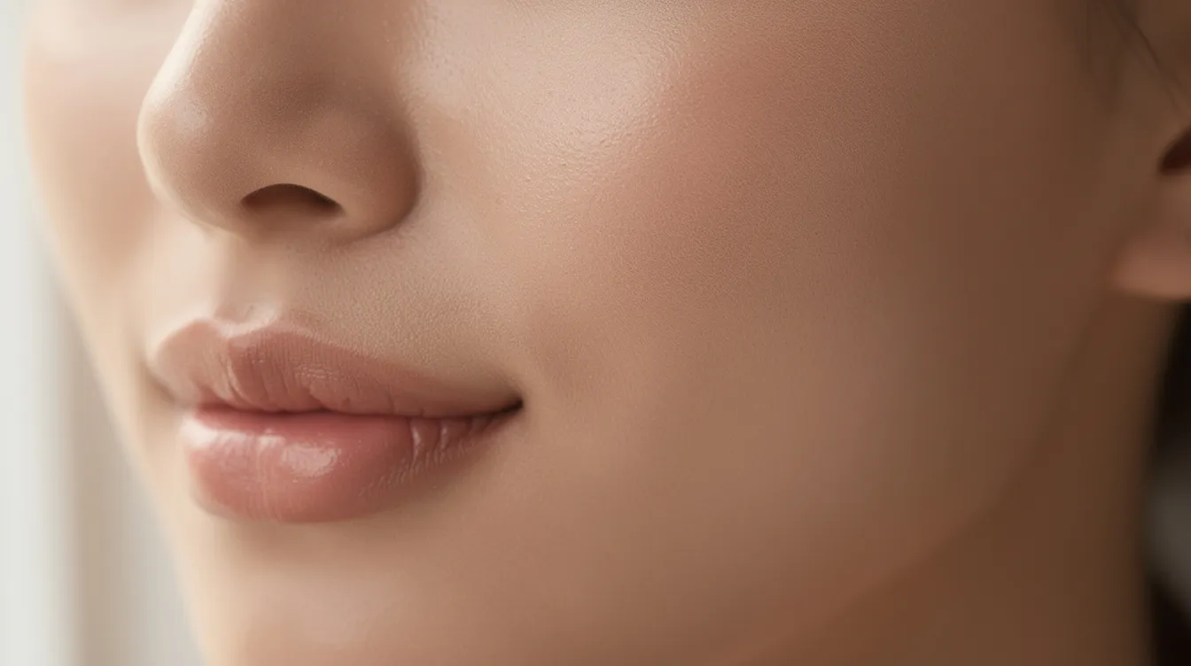 A close-up image showcases a woman's radiant and healthy-looking skin, illuminated by natural light, highlighting her smooth skin texture and even skin tone. This image reflects the benefits of red light therapy, which is known for promoting skin rejuvenation and supporting skin health.